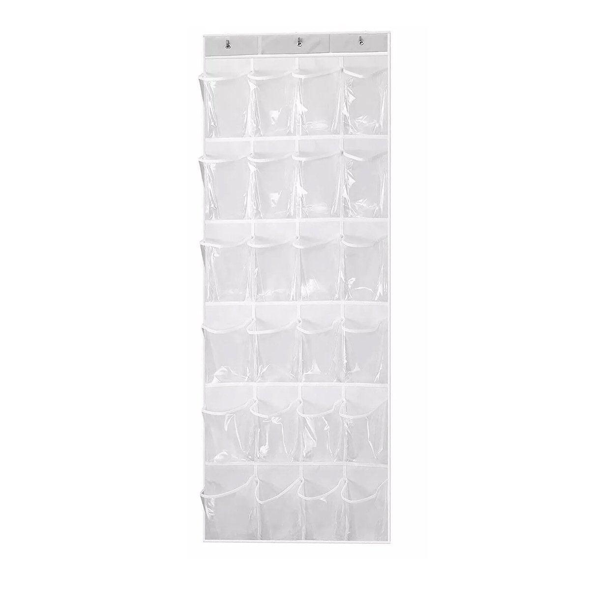 24 Pocket Shoe Organiser Bag Over Door Holder Hanging Shelf Storage Rack Hooks - White V528-STORAGE-BAG-WHITE-503908