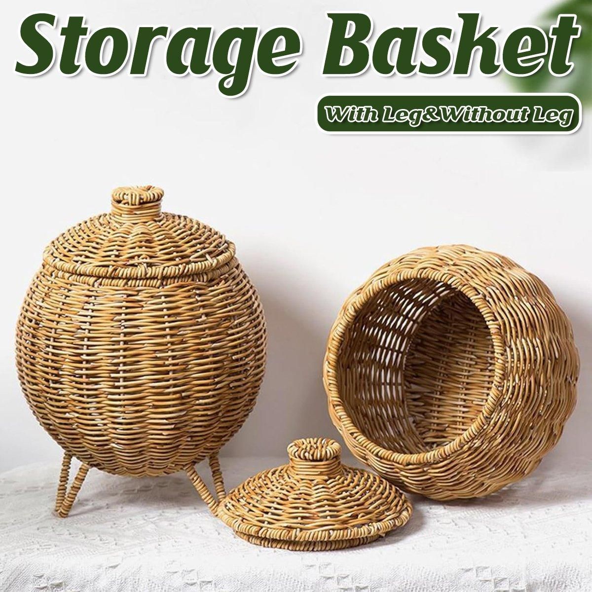 Hand Woven Storage Container with Lid Tabletop Basket Sundries Holder Organizer - Without Legs V528-STORAGE-BASKET-181-584251