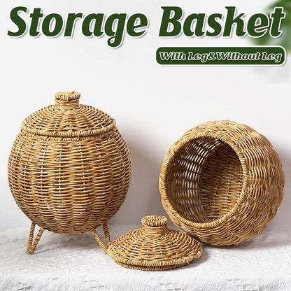 Hand Woven Storage Container with Lid Tabletop Basket Sundries Holder Organizer - Without Legs V528-STORAGE-BASKET-181-584251
