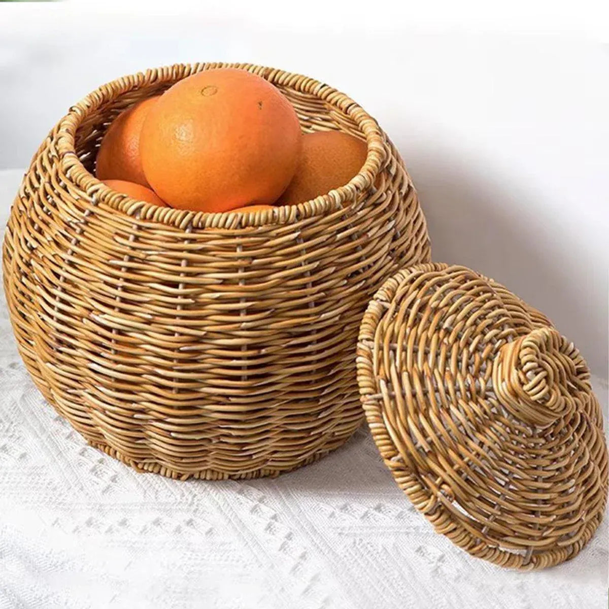 Hand Woven Storage Container with Lid Tabletop Basket Sundries Holder Organizer - Without Legs V528-STORAGE-BASKET-181-584251