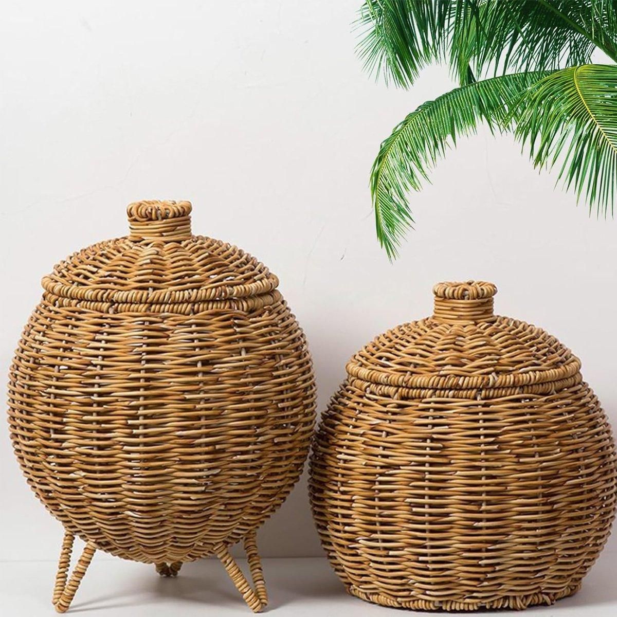 Hand Woven Storage Container with Lid Tabletop Basket Sundries Holder Organizer - Without Legs V528-STORAGE-BASKET-181-584251