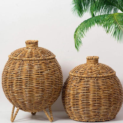 Hand Woven Storage Container with Lid Tabletop Basket Sundries Holder Organizer - Without Legs V528-STORAGE-BASKET-181-584251