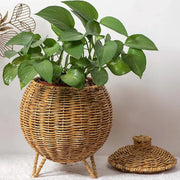 Hand Woven Storage Container with Lid Tabletop Basket Sundries Holder Organizer - Without Legs V528-STORAGE-BASKET-181-584251