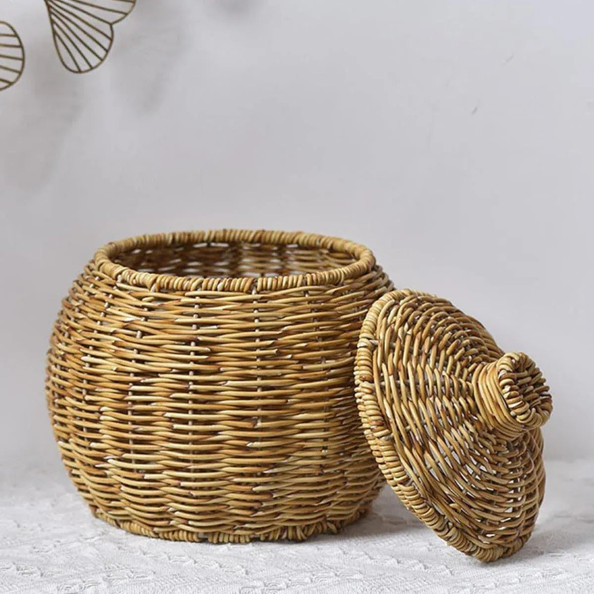 Hand Woven Storage Container with Lid Tabletop Basket Sundries Holder Organizer - Without Legs V528-STORAGE-BASKET-181-584251