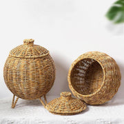 Hand Woven Storage Container with Lid Tabletop Basket Sundries Holder Organizer - Without Legs V528-STORAGE-BASKET-181-584251