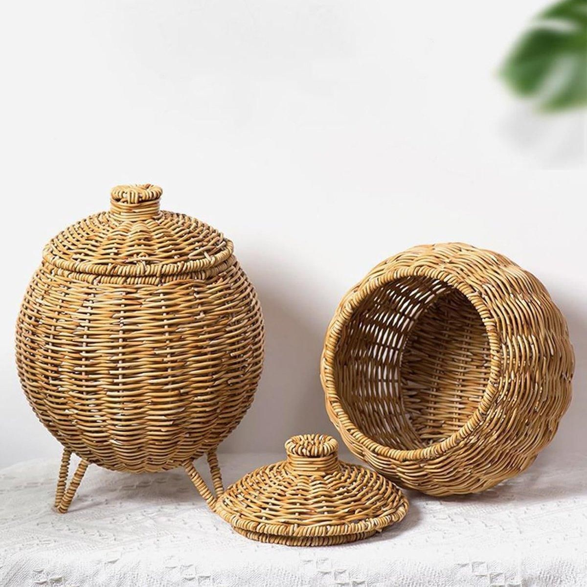 Hand Woven Storage Container with Lid Tabletop Basket Sundries Holder Organizer - Without Legs V528-STORAGE-BASKET-181-584251