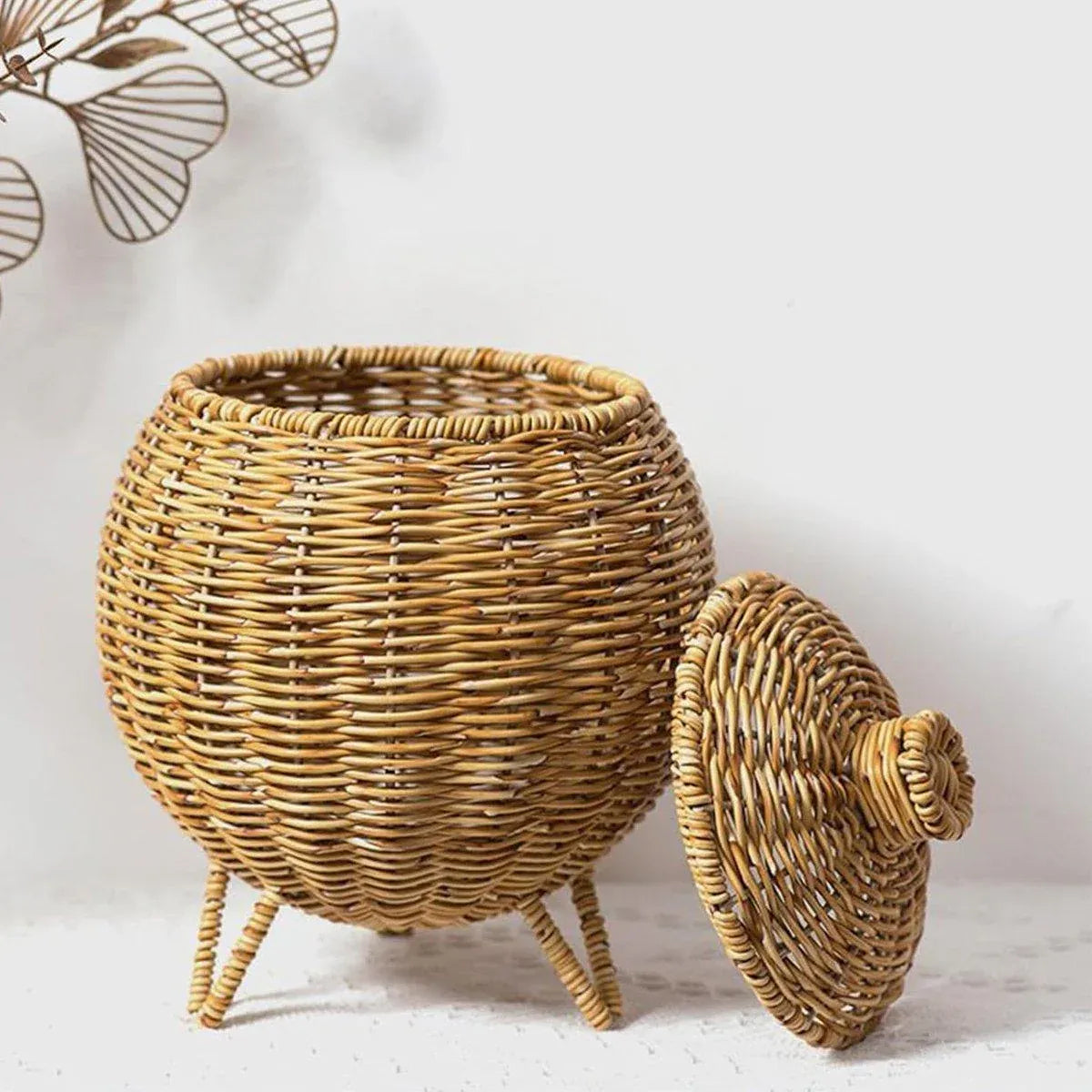 Hand Woven Storage Container with Lid Tabletop Basket Sundries Holder Organizer - Without Legs V528-STORAGE-BASKET-181-584251