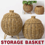 Hand Woven Storage Container with Lid Tabletop Basket Sundries Holder Organizer - Without Legs V528-STORAGE-BASKET-181-584251