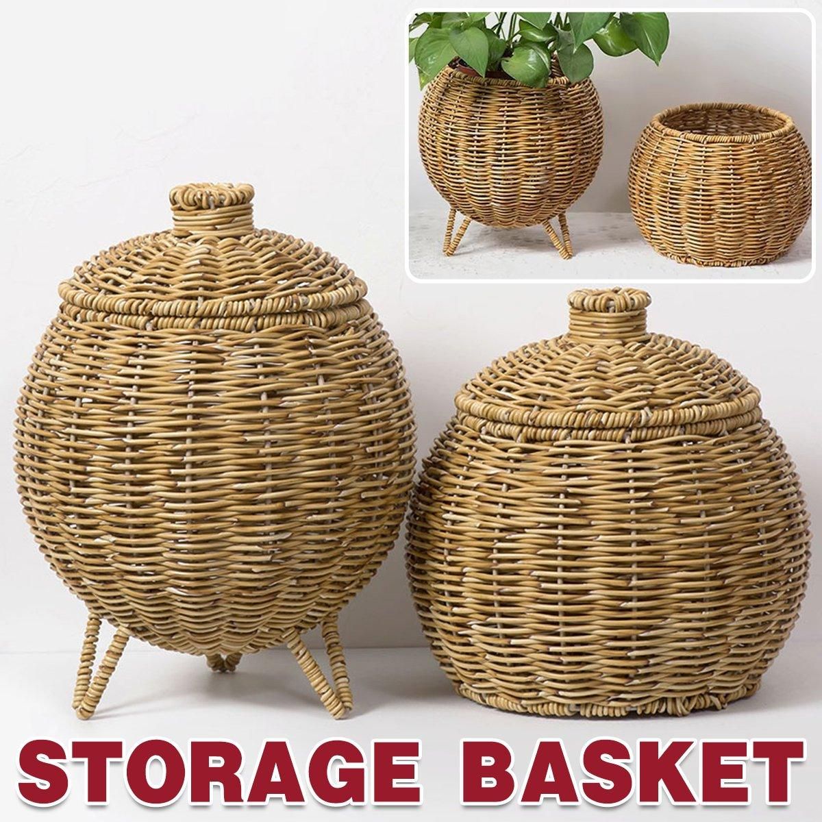 Hand Woven Storage Container with Lid Tabletop Basket Sundries Holder Organizer - Without Legs V528-STORAGE-BASKET-181-584251