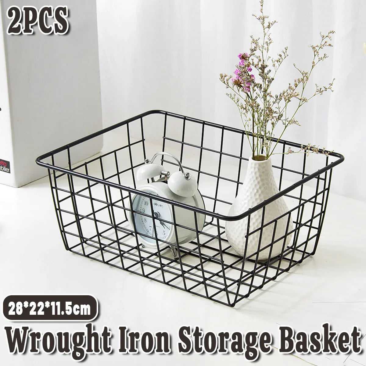 2pcs Wire Storage Basket Durable Metal Kitchen Cabinet Pantry Office Organiser V528-STORAGE-BASKET-2PCS-448265