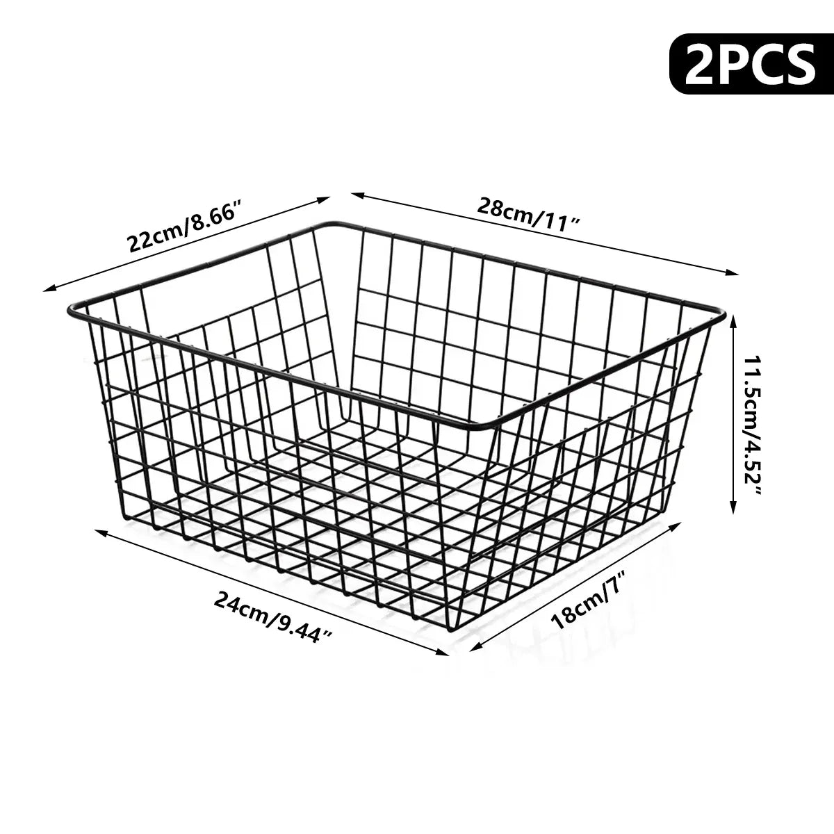 2pcs Wire Storage Basket Durable Metal Kitchen Cabinet Pantry Office Organiser V528-STORAGE-BASKET-2PCS-448265