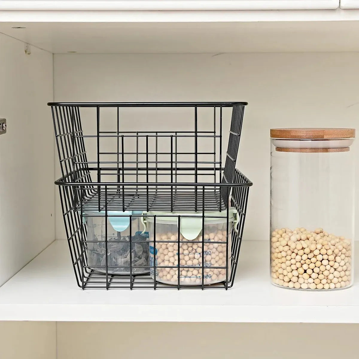 2pcs Wire Storage Basket Durable Metal Kitchen Cabinet Pantry Office Organiser V528-STORAGE-BASKET-2PCS-448265