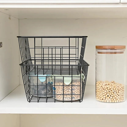 2pcs Wire Storage Basket Durable Metal Kitchen Cabinet Pantry Office Organiser V528-STORAGE-BASKET-2PCS-448265