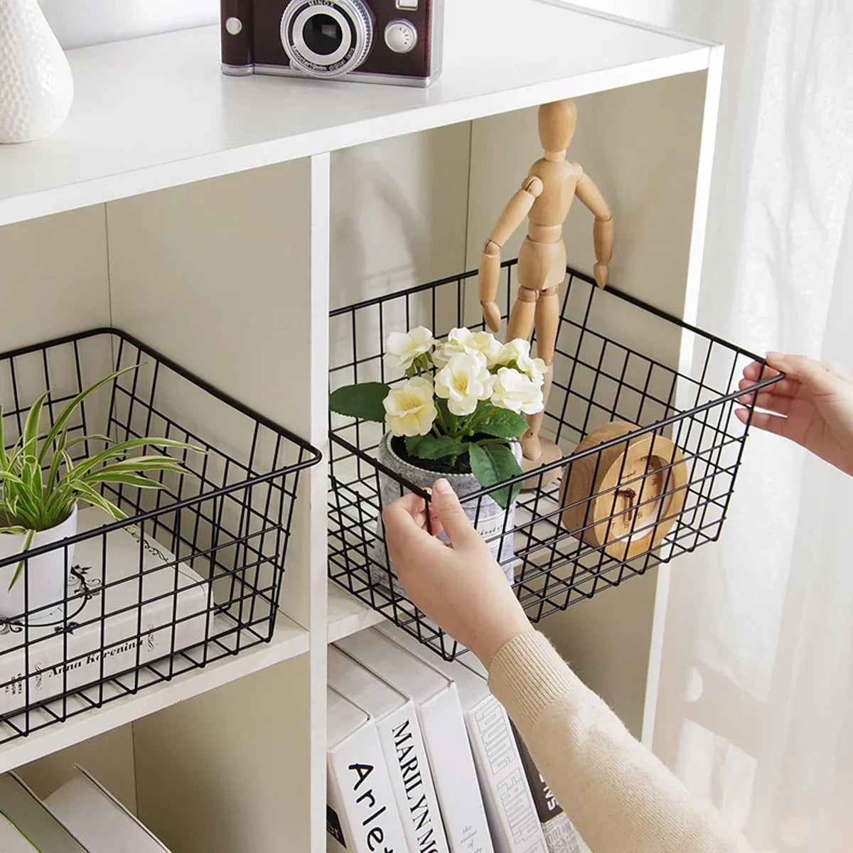 2pcs Wire Storage Basket Durable Metal Kitchen Cabinet Pantry Office Organiser V528-STORAGE-BASKET-2PCS-448265