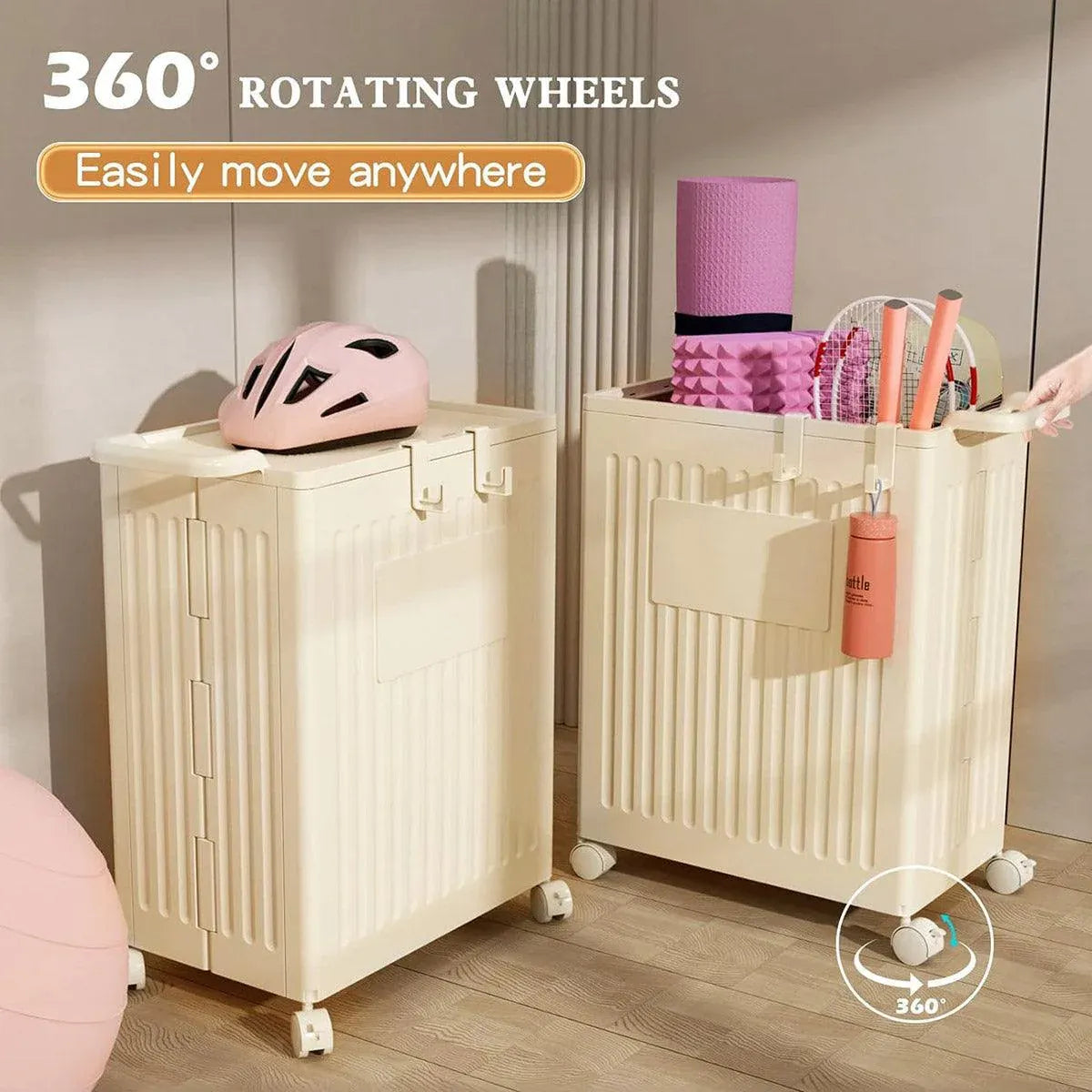 Fitness Storage Basket Organizer Tube with Wheeled Basket for Home Use and Gym V528-STORAGE-BASKET-BEIGE-514463