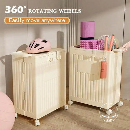 Fitness Storage Basket Organizer Tube with Wheeled Basket for Home Use and Gym V528-STORAGE-BASKET-BEIGE-514463