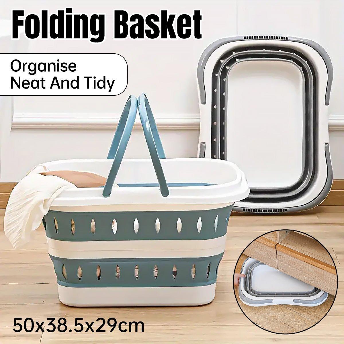 Large Folding Laundry Basket Plastic Dirty Clothes Hamper Blue Bathroom Storage - Blue V528-STORAGE-BASKET-BLUE-161548