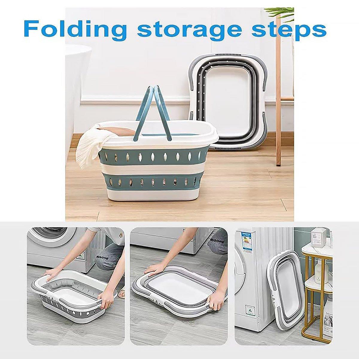 Large Folding Laundry Basket Plastic Dirty Clothes Hamper Blue Bathroom Storage - Blue V528-STORAGE-BASKET-BLUE-161548