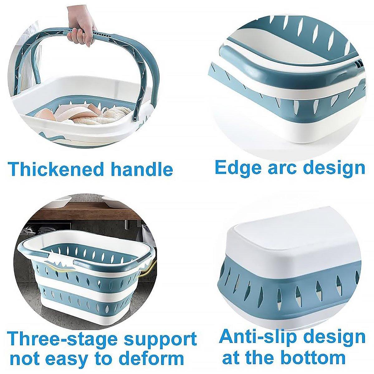 Large Folding Laundry Basket Plastic Dirty Clothes Hamper Blue Bathroom Storage - Blue V528-STORAGE-BASKET-BLUE-161548