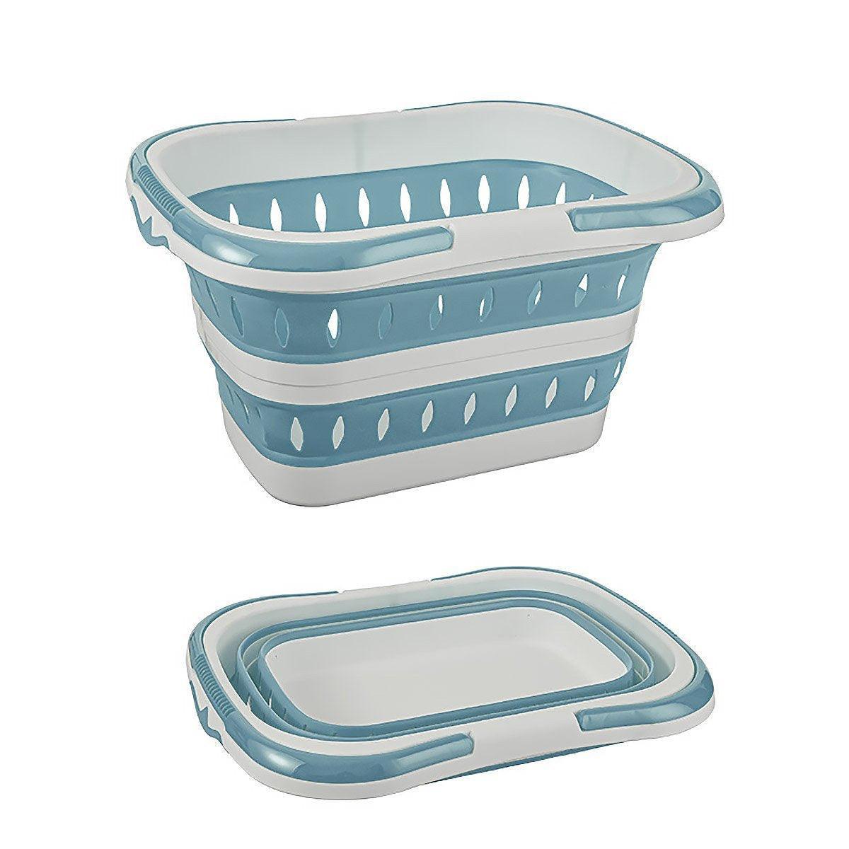 Large Folding Laundry Basket Plastic Dirty Clothes Hamper Blue Bathroom Storage - Blue V528-STORAGE-BASKET-BLUE-161548