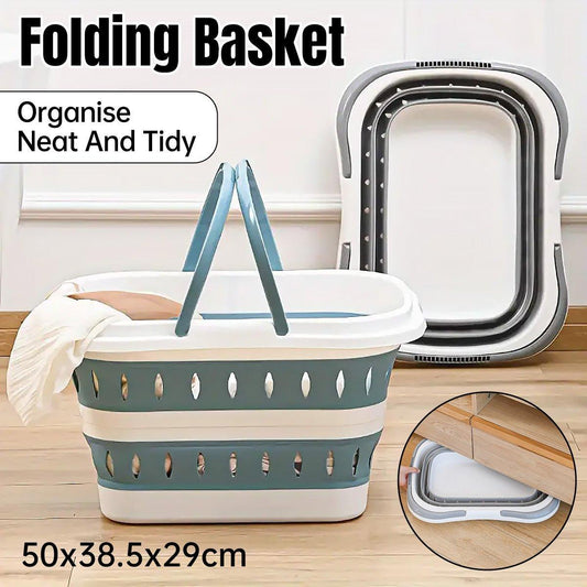 Large Folding Laundry Basket Plastic Dirty Clothes Hamper Blue Bathroom Storage - Grey V528-STORAGE-BASKET-GREY-130886