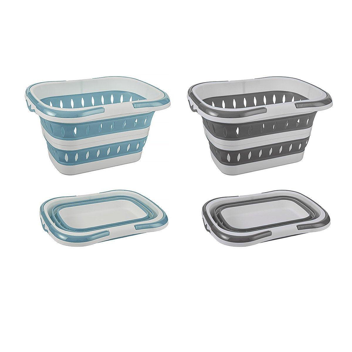 Large Folding Laundry Basket Plastic Dirty Clothes Hamper Blue Bathroom Storage - Grey V528-STORAGE-BASKET-GREY-130886