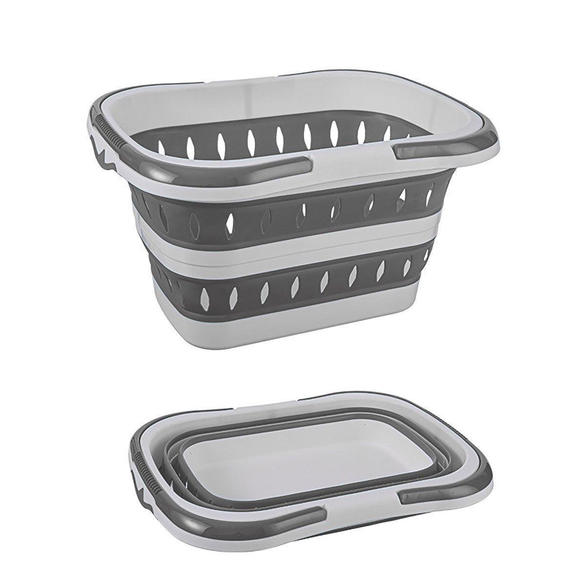 Large Folding Laundry Basket Plastic Dirty Clothes Hamper Blue Bathroom Storage - Grey V528-STORAGE-BASKET-GREY-130886