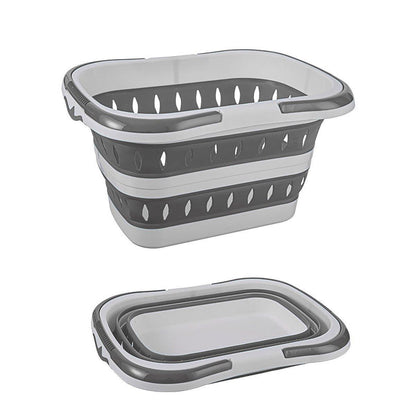 Large Folding Laundry Basket Plastic Dirty Clothes Hamper Blue Bathroom Storage - Grey V528-STORAGE-BASKET-GREY-130886