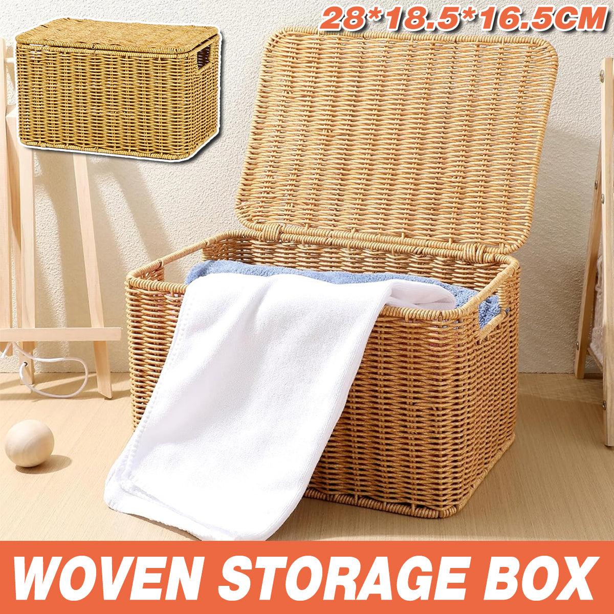 Storage Box Bedroom Organizer Faux Rattan Woven Basket with Lid Home V528-STORAGE-BASKET-S-917450