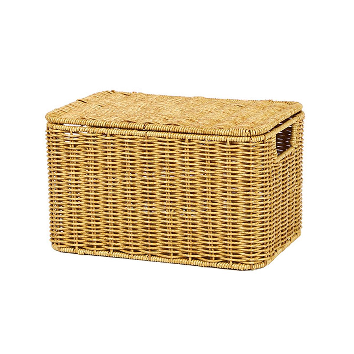 Storage Box Bedroom Organizer Faux Rattan Woven Basket with Lid Home V528-STORAGE-BASKET-S-917450