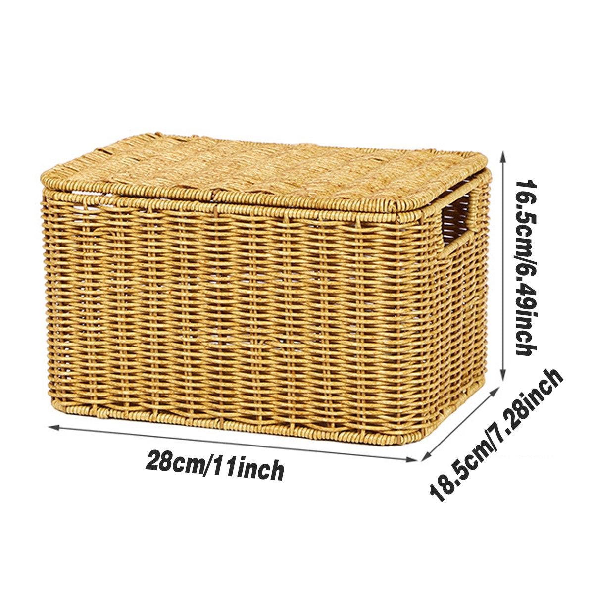 Storage Box Bedroom Organizer Faux Rattan Woven Basket with Lid Home V528-STORAGE-BASKET-S-917450