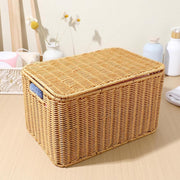 Storage Box Bedroom Organizer Faux Rattan Woven Basket with Lid Home V528-STORAGE-BASKET-S-917450