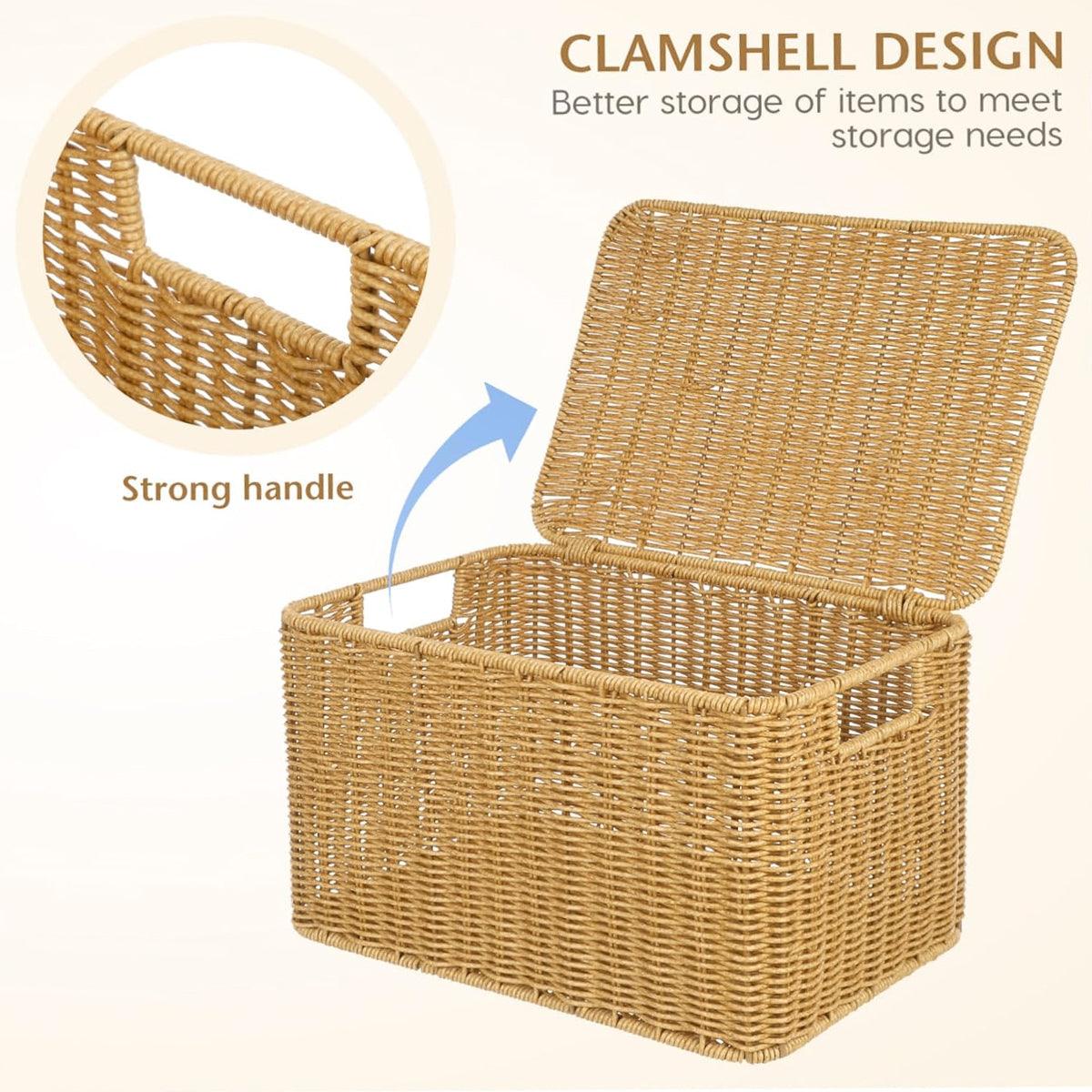 Storage Box Bedroom Organizer Faux Rattan Woven Basket with Lid Home V528-STORAGE-BASKET-S-917450