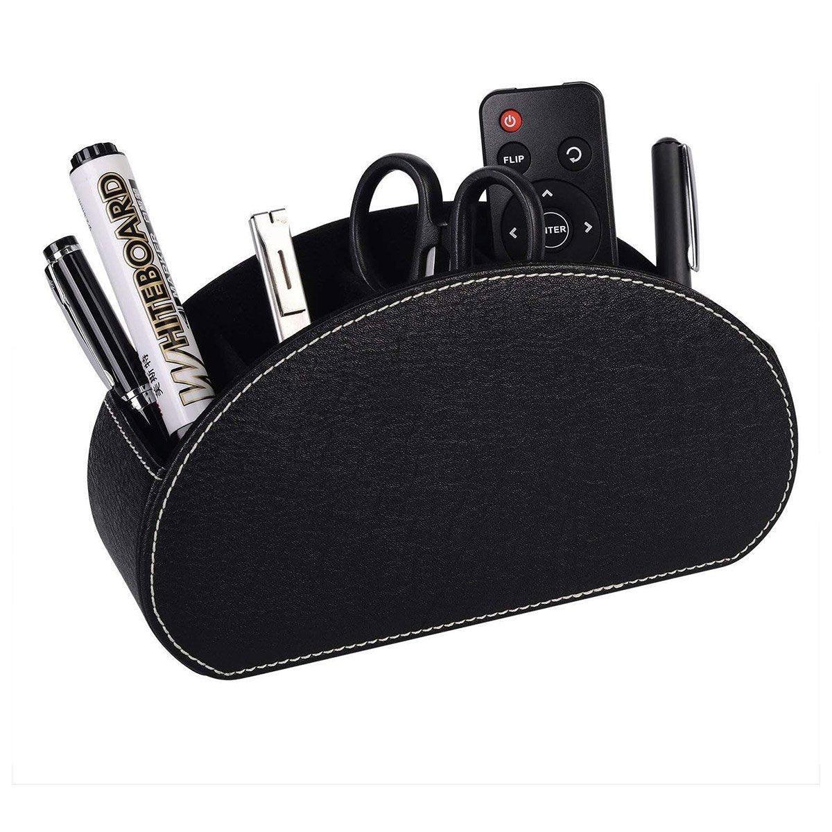 PU Leather Desktop Organiser Remote Control Office Cosmetic Storage Box Holder V528-STORAGE-BLACK-346459