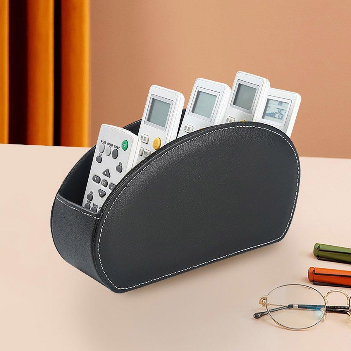 PU Leather Desktop Organiser Remote Control Office Cosmetic Storage Box Holder V528-STORAGE-BLACK-346459
