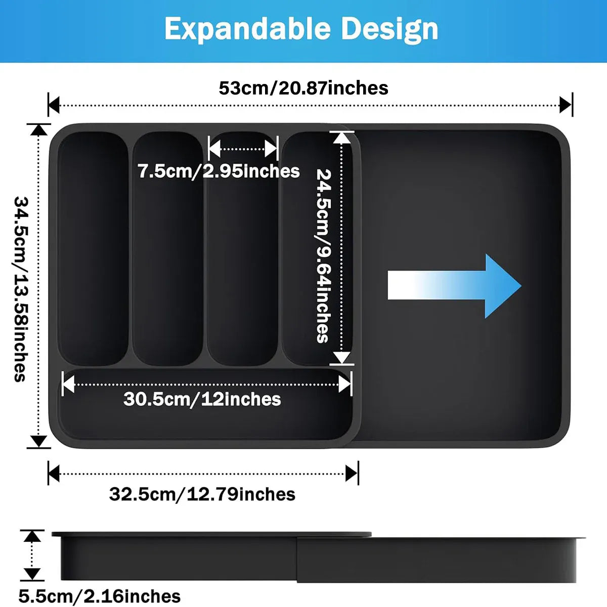 Expandable Cutlery Drawer Organizer Adjustable 6 Slot Kitchen Utensil Tray - Black V528-STORAGE-BLACK-957732