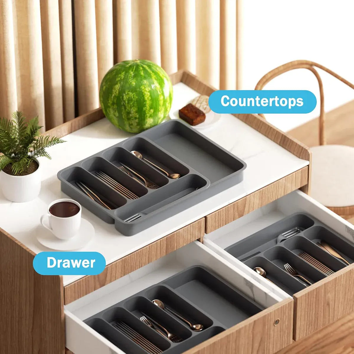 Expandable Cutlery Drawer Organizer Adjustable 6 Slot Kitchen Utensil Tray - Black V528-STORAGE-BLACK-957732