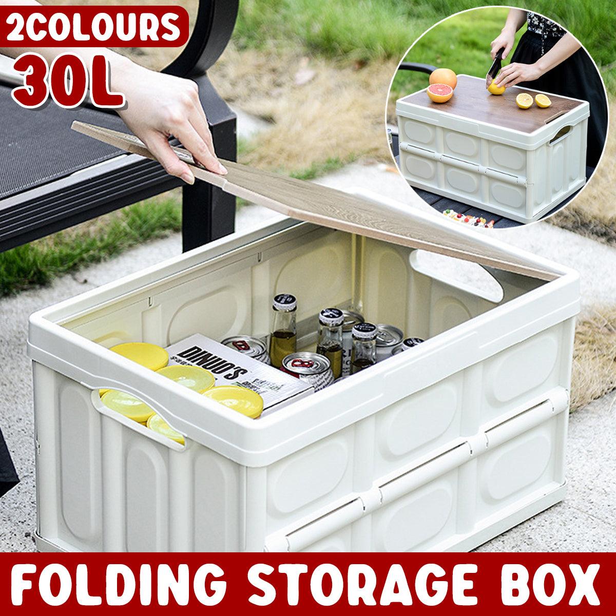 Folding Camping Storage Box Outdoor Stackable Container with Lid Home Organizer - White V528-STORAGE-BOX-30L-WHITE-911974
