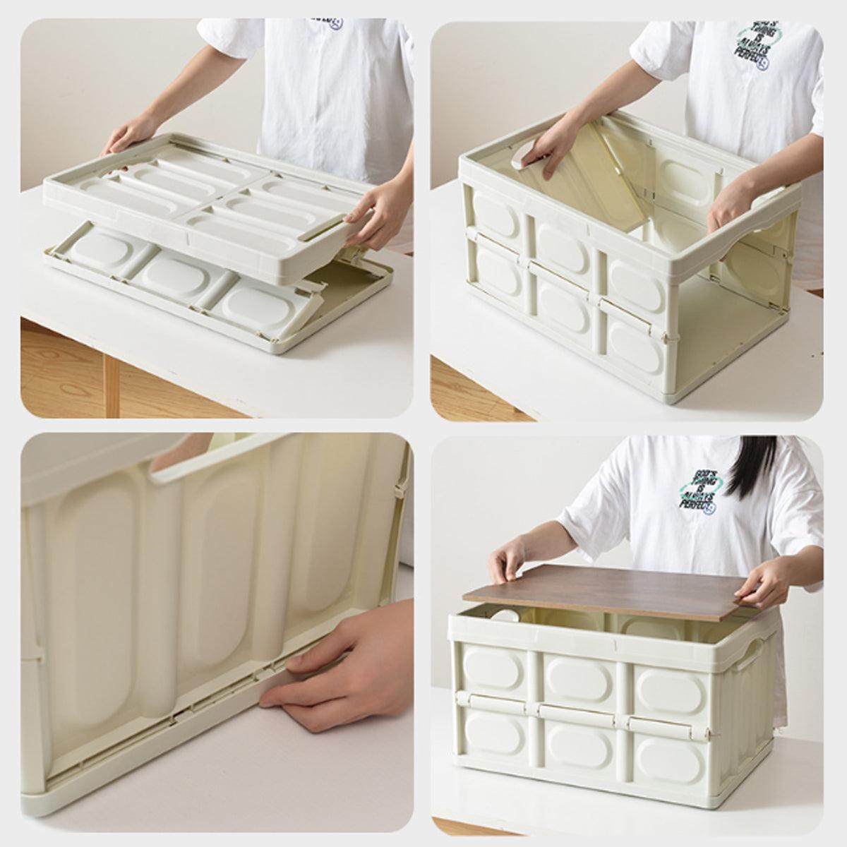 Folding Camping Storage Box Outdoor Stackable Container with Lid Home Organizer - White V528-STORAGE-BOX-30L-WHITE-911974
