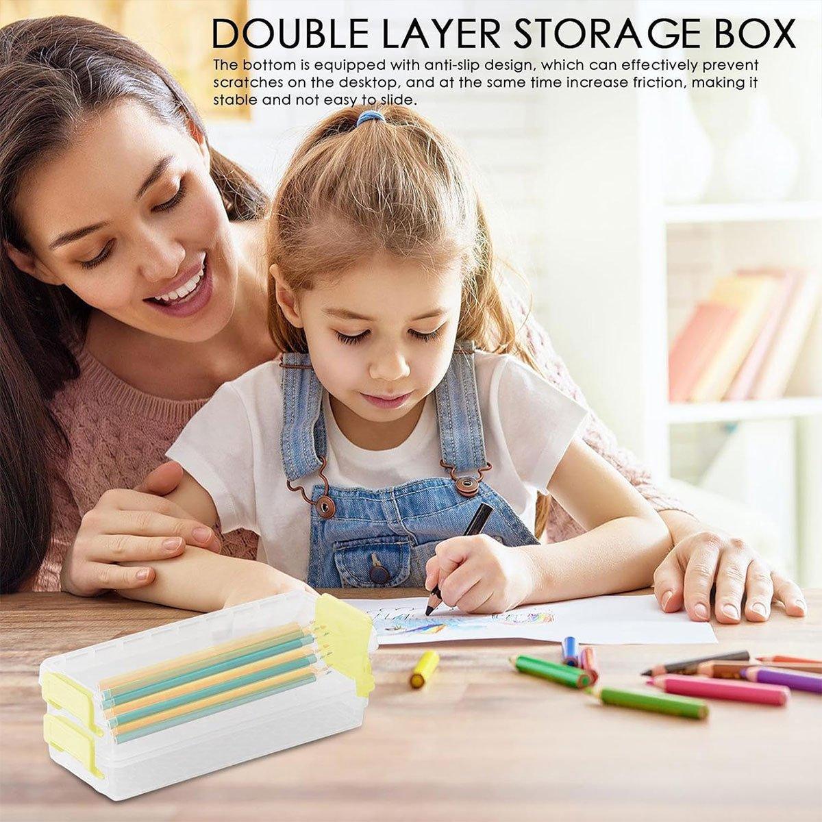 3PCS Clear Plastic Desktop Storage Box 2 Layer Holder DIY Stationery Pencil Case - Green V528-STORAGE-BOX-3PCS-GREEN-370814