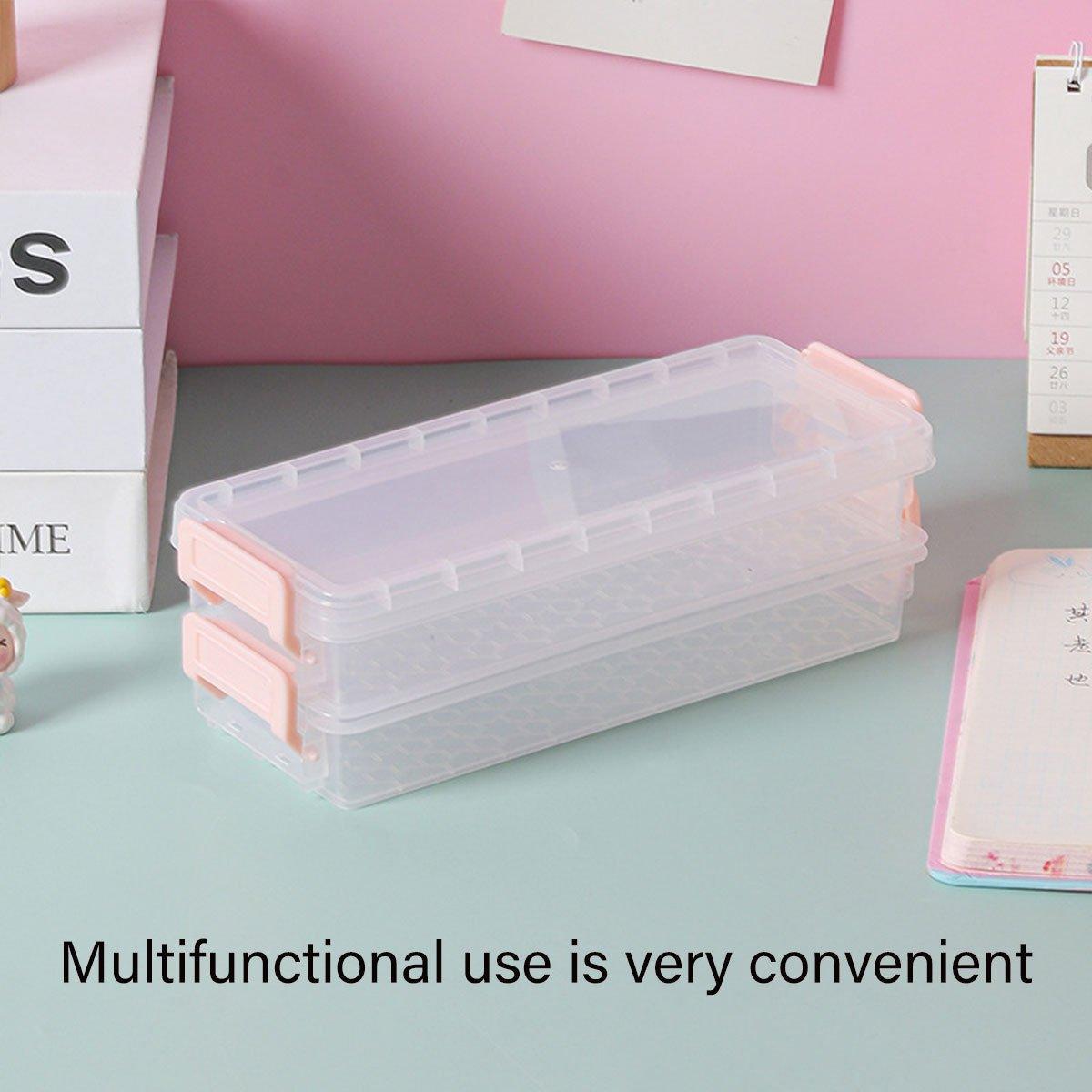3PCS Clear Plastic Desktop Storage Box 2 Layer Holder DIY Stationery Pencil Case - Green V528-STORAGE-BOX-3PCS-GREEN-370814