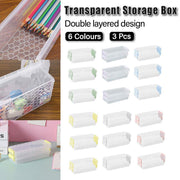 3PCS Clear Plastic Desktop Storage Box 2 Layer Holder DIY Stationery Pencil Case - Grey V528-STORAGE-BOX-3PCS-GREY-941025