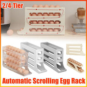Automatic Scrolling Egg Holder 2/4-Tier Storage Box Container for Refrigerator - Beige(2-Tier) V528-STORAGE-BOX-DOUBLE-DECK-816190