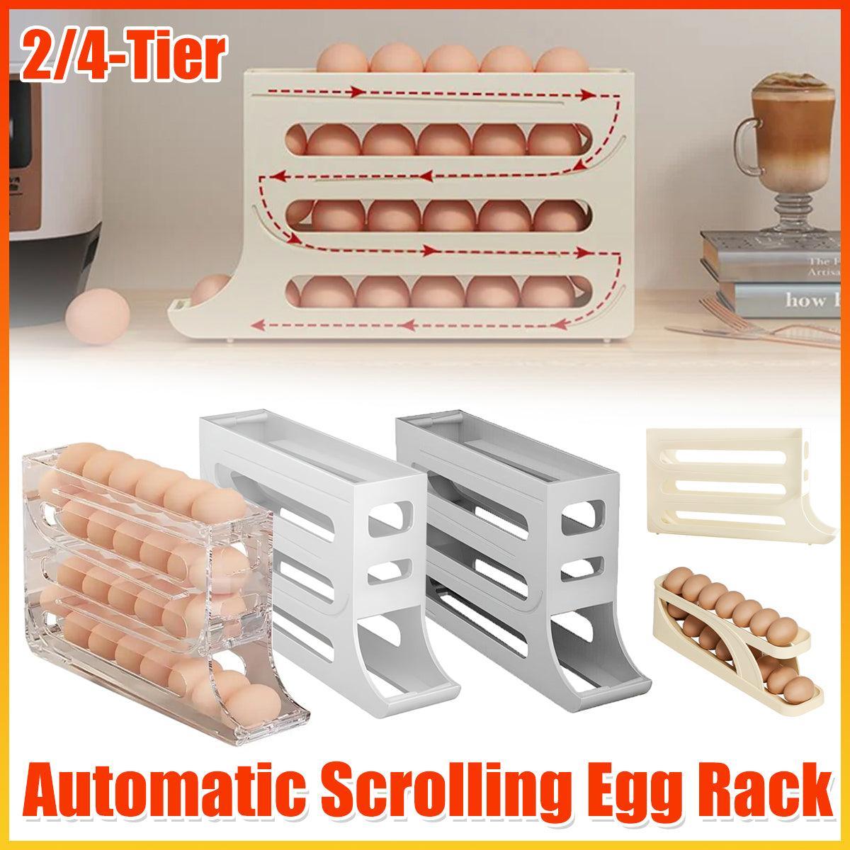 Automatic Scrolling Egg Holder 2/4-Tier Storage Box Container for Refrigerator - Beige(2-Tier) V528-STORAGE-BOX-DOUBLE-DECK-816190