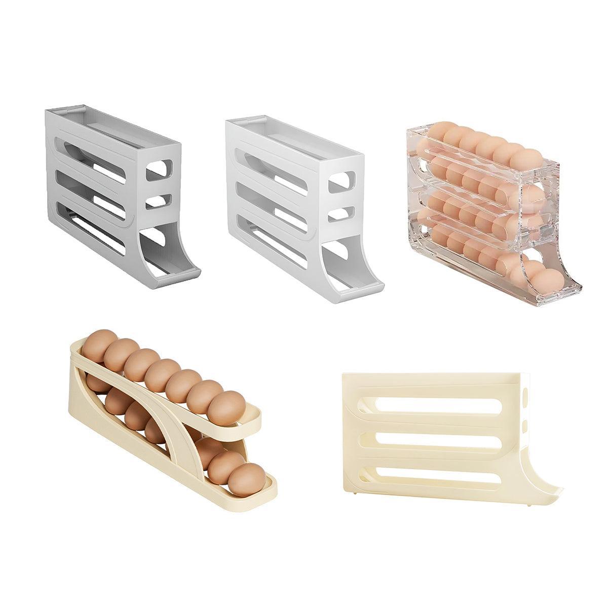 Automatic Scrolling Egg Holder 2/4-Tier Storage Box Container for Refrigerator - Beige(2-Tier) V528-STORAGE-BOX-DOUBLE-DECK-816190
