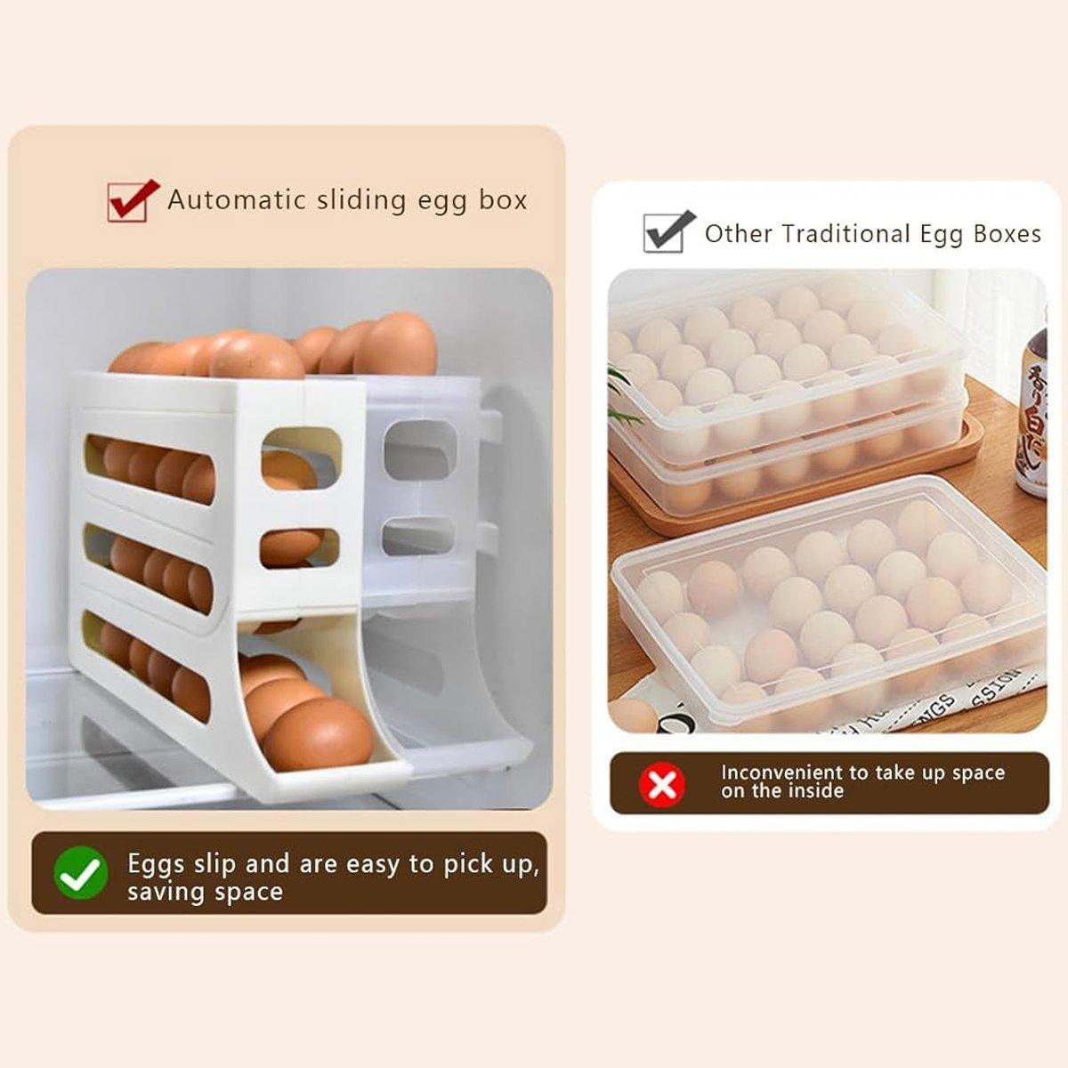 Automatic Scrolling Egg Holder 2/4-Tier Storage Box Container for Refrigerator - Beige(2-Tier) V528-STORAGE-BOX-DOUBLE-DECK-816190