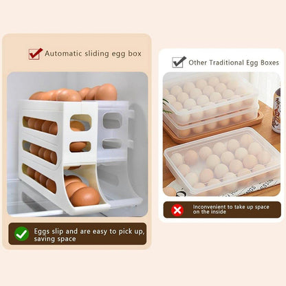 Automatic Scrolling Egg Holder 2/4-Tier Storage Box Container for Refrigerator - Grey (4-Tier) V528-STORAGE-BOX-GREY-511171