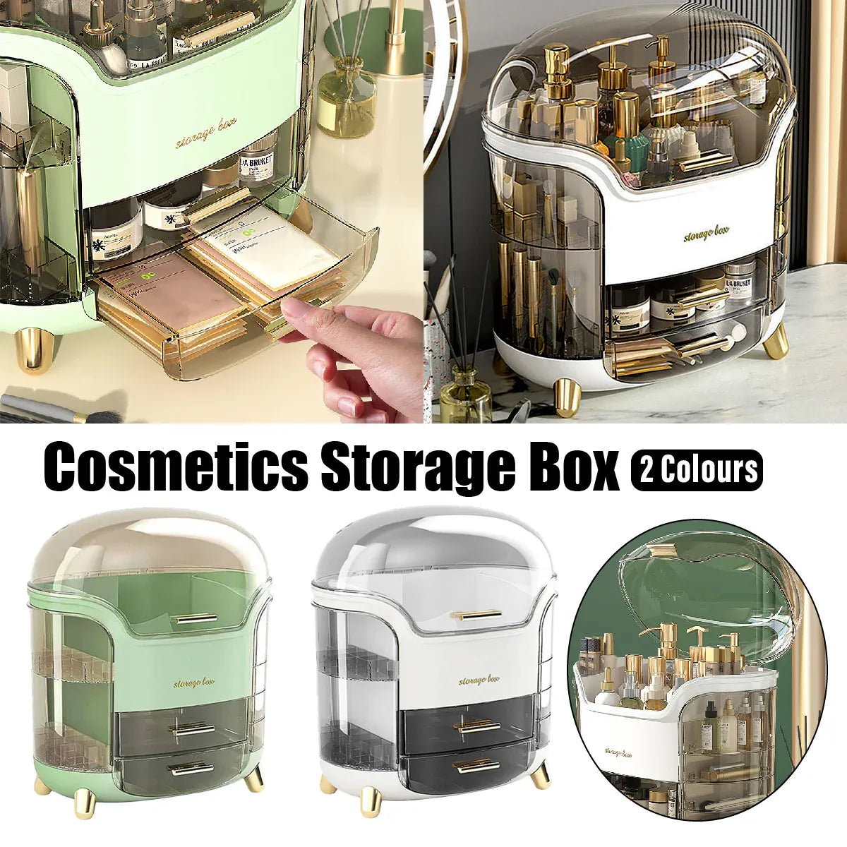 Large Capacity Cosmetic Storage Box Dustproof Organizer for Desktop Vanity Shelf - White V528-STORAGE-BOX-WHITE-690226