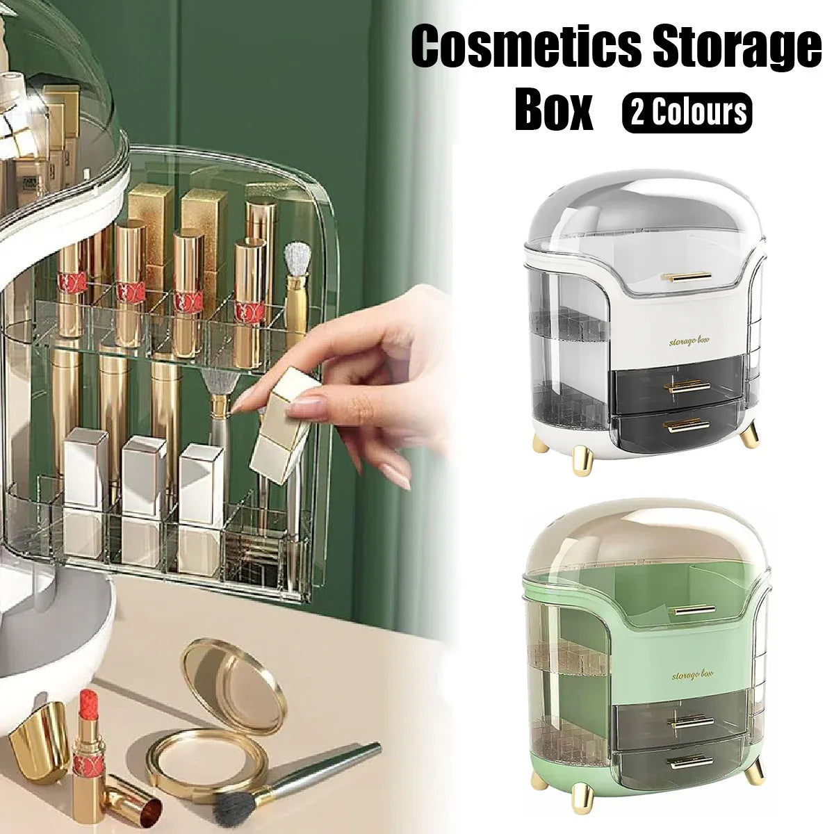 Large Capacity Cosmetic Storage Box Dustproof Organizer for Desktop Vanity Shelf - White V528-STORAGE-BOX-WHITE-690226