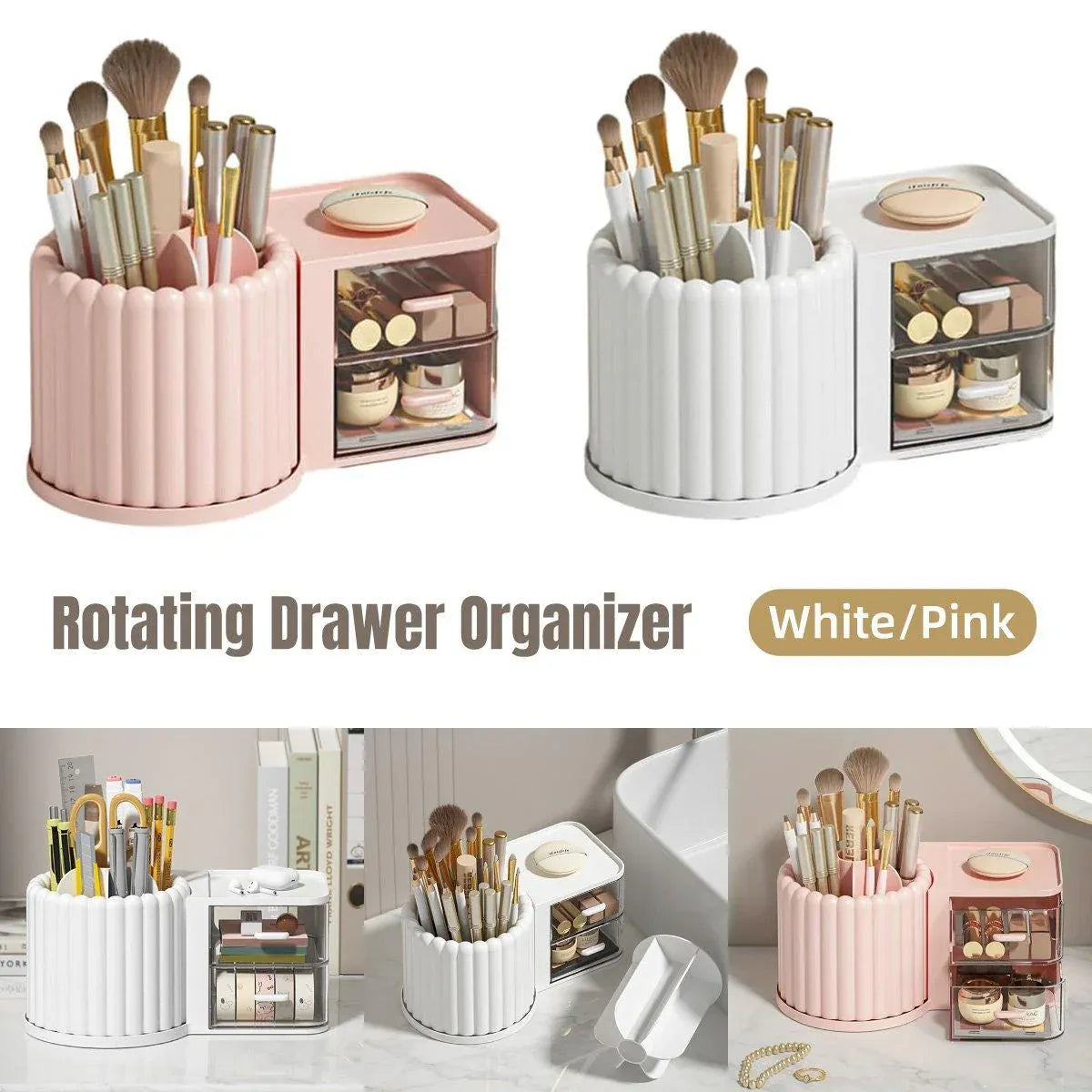 Rotating Cosmetic Pen Holder Dustproof Waterproof Storage Box Sanitary Organizer - White V528-STORAGE-BOX-WHITE-809103